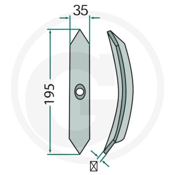Dent de cultivateur avec boulon - convient à différentes marques - dimensions : 195 x 35 x 6 mm