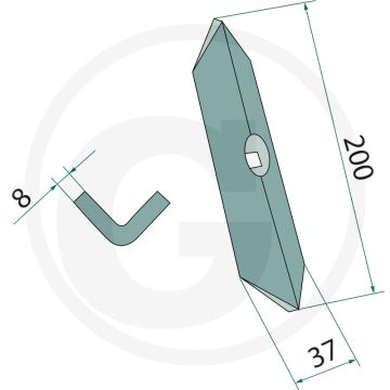 Beitel 200 x 37 x 6 mm met 1 gat - voor triltandcultivatoren
