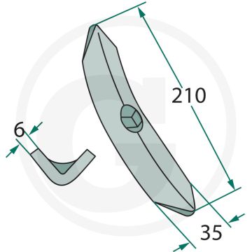 Dent de cultivateur avec boulon - dimensions : 210 x 35 x 6