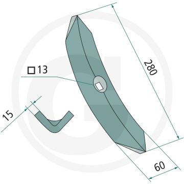 Beitel 280x60x15 mm met 1 gat - grondbewerking en zaaitechniek