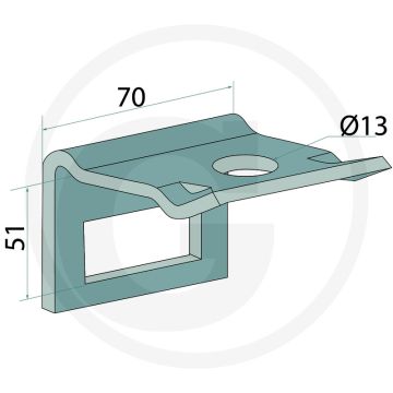Houder voor tand (40 x 12 mm) met montage tip