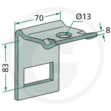 Houder met versterkingsveer, voor frame 60 x 60, voor cultivatortand 45 x 12 - 45 x 12 mm