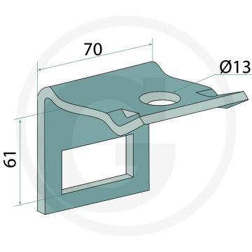 Houder voor tand (50 x 50 mm) met montage tip