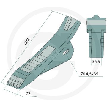 Heavy duty schaarpunt - afmetingen: 408 x 72 mm