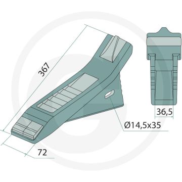 Heavy duty schaarpunt - afmetingen: 367 x 72 mm