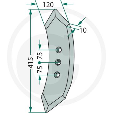 Burin frontal - Dimensions : 415 x 120 x 10 mm