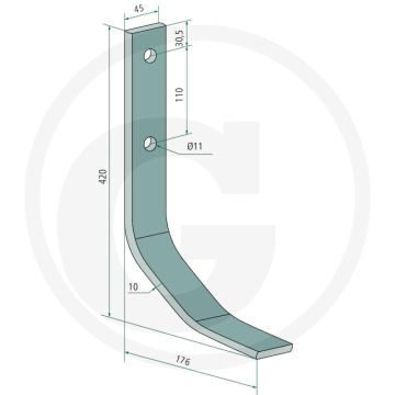 Verschleißteil - Lengte: 420mm, Gat-Ø: 11mm, Type: Cultimer, Optimer