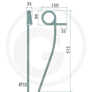 Tand 10mm 515mm OPTIMER - Kuhn Eggeschijven