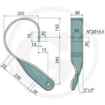 Bladveer (links, 90 x 13 x 536 mm)