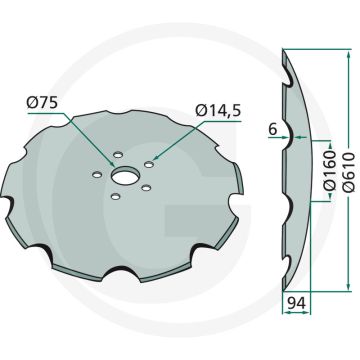 Eggeschijf (getand, met plat bevestigingsvlak)