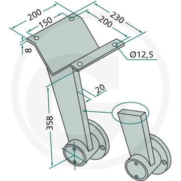 Schijfhouder Lang, achter, Frame 80 x 80 mm