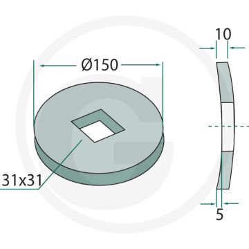 Opvulschijf 150mm Buiten-Ø, 10mm Dikte, 31 x 31mm Vierkant