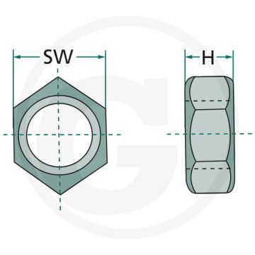 Moer M33 x 2, H 25mm, Sleutelmaat 50mm - Passend voor 36 x 36 vierkant-assen