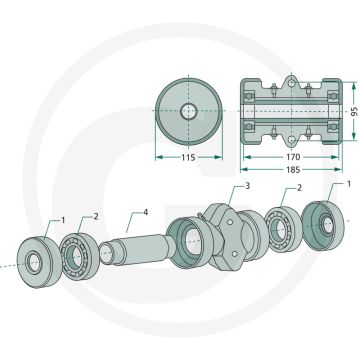 Lager (Boring rond compleet voor montage op vierkante-assen 30 x 30 mm Slijp de as rond totdat deze spelingsvrij gemonteerd kan worden.)