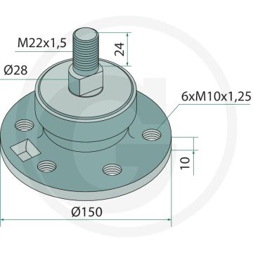 Lager - M22 x 1,5, Ø 150mm, Wiel aansluiting 10mm
