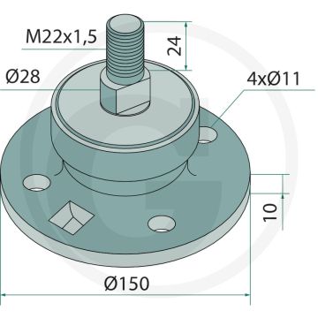 Lager M22 x 1,5, Ø 150mm, h1 10mm, 4 gaten, gat 11mm | Grondbewerking en zaaitechniek