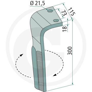 Dent de la tête de rotor (gauche, enrobée)