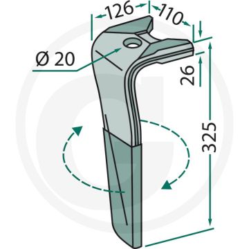 Dent de tête de rotor (droite, enrobée)