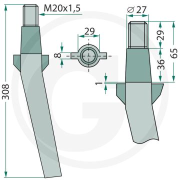 Rotorkopegtand - Passend voor Moreni - Afmetingen: a= lengte b= breedte c= dikte - GRANIT