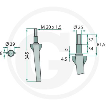 Rotorkopegtand - Passend voor Forigo - Roteritalia, Rotoland - Lengte: 345mm