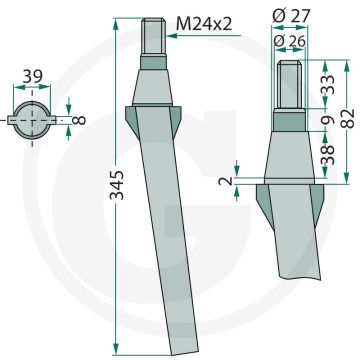 Rotorkopegtand - Lengte: 345mm, Passend voor: Vigolo