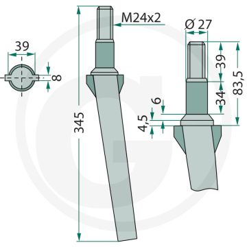 Rotorkopegtand - Passend voor Vigolo, Lengte: 345mm