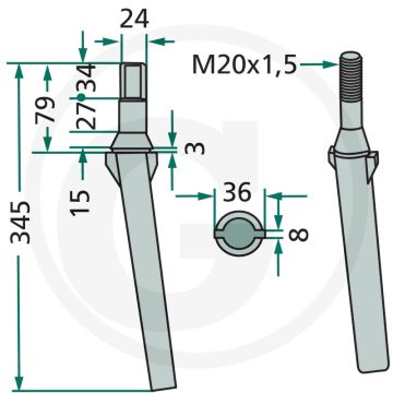 Rotorkopegtand - Passend voor Celli, Rotoland - Lengte: 345mm