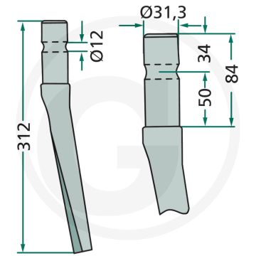 Rotorkopegtand - Lengte: 312mm - Gat-Ø: 12mm - Passend voor Feraboli