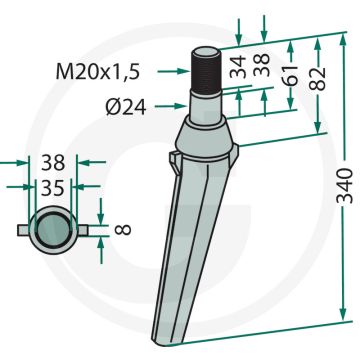 Rotorkopegtand - Lengte: 340mm, Passend voor: Frandent