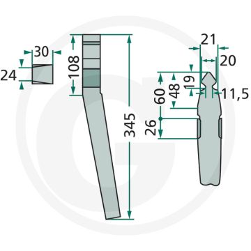 Rotorkopegtand - Passend voor Landsberg, Maletti, Sicma, Vogel und Noot - Lengte: 345mm