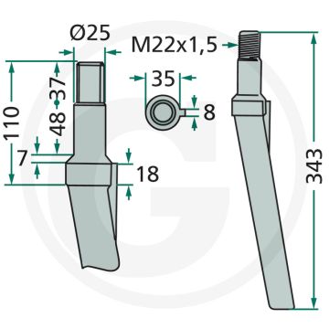 Rotorkopegtand - Passend voor Rotoland, Schmotzer, Seima, Seko - Lengte: 343mm