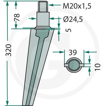 Rotorkopegtand - Passend voor Doublet Record, Morra - Lengte: 320mm, Breedte: 39mm