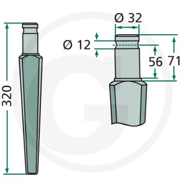 Rotorkopegtand 320mm, Ø12mm, Passend voor Kongskilde, Pegoraro, Rau