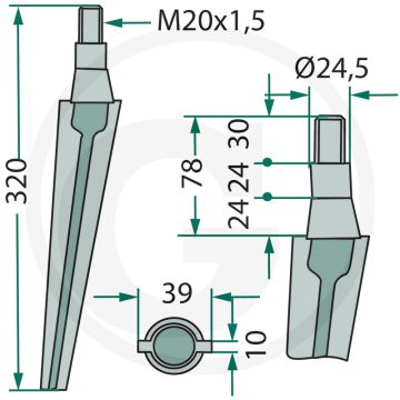 Rotorkopegtand - Passend voor Morra, Quivogne - Lengte: 320mm, Breedte: 24,5mm