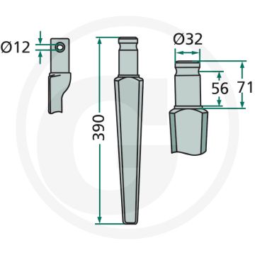 Rotorkopegtand - Passend voor Kongskilde, Pegoraro - Lengte: 390mm
