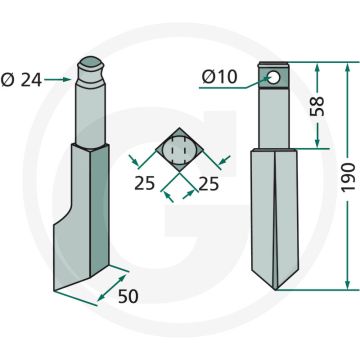Rotorkopegtand 190x25mm Passend voor Rau