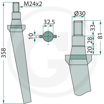 Rotorkopegtand - Passend voor Remac - Lengte: 358mm