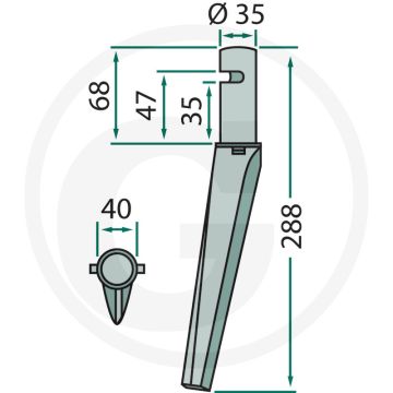 Rotorkopegtand - Passend voor Krone, Lengte: 288mm, Breedte: 32,5mm