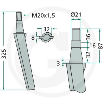 Rotorkopegtand 325x32 mm Passend voor Remac, Vigolo