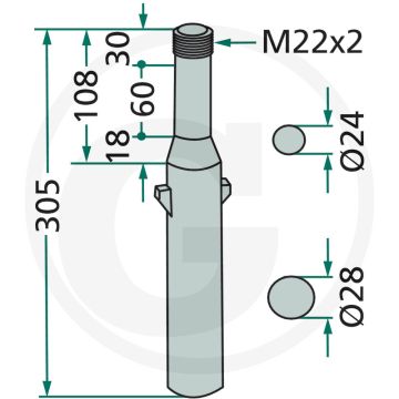 Rotorkopegtand - Lengte: 305mm, Breedte: 28mm, Inbouwmaat: 60mm, Passend voor: Agrator, JF