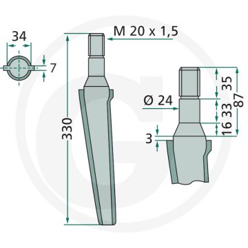 Rotorkopegtand 330mm voor Fliegl