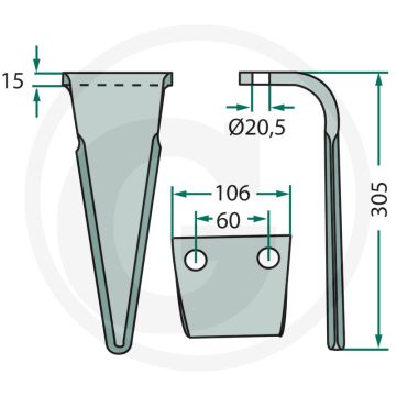 Rotorkopegtand 305x106x15mm, Gat-Ø 20,5mm, Passend voor Frost, Feraboli