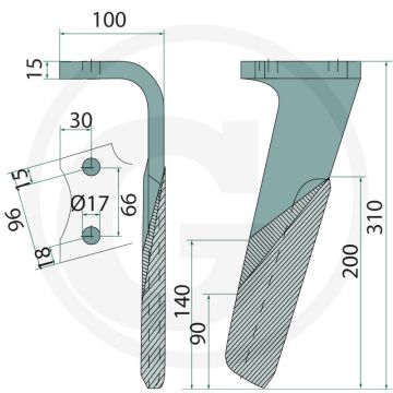 Rotorkopegtand (links, gecoat  316 x 100 x 15 mm  KG - 30)