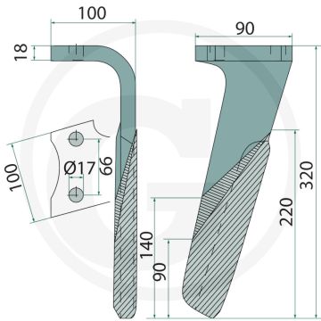 Rotorkopegtand (rechts, gecoat  320 x 100 x 18 mm  KG - 30)