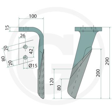 Rotorkopegtand (rechts, gecoat 280 x 80 x 15 mm)
