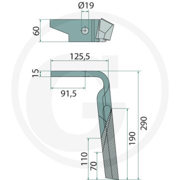 Rotorkopegtand (rechts, gecoat 290 x 60 x 15 mm)