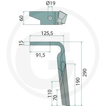 Rotorkopegtand (links, gecoat 290 x 60 x 15 mm)
