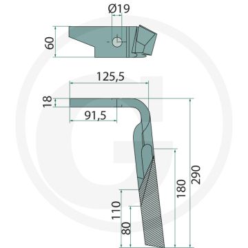 Rotorkopegtand (links, gecoat 290 x 59 x 18 mm)