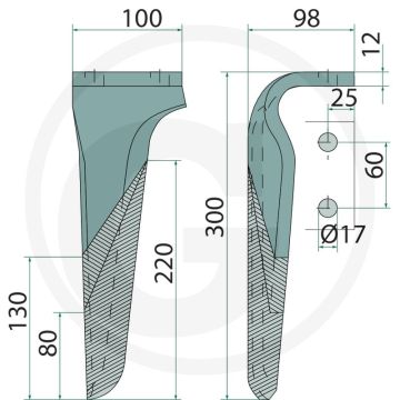 Rotorkopegtand (links, gecoat  300 x 100 x 12 mm)