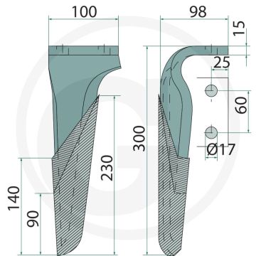 Rotorkopegtand (links, gecoat 300 x 100 x 15 mm)